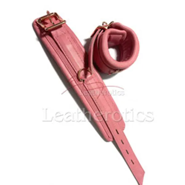 BDSM Pink Leather Arm Ankle Lockable Cuffs Set