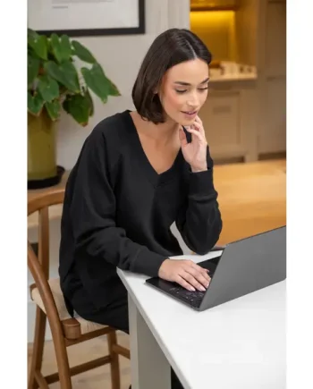 The Softest Off Duty Relaxed V-Neck Sweatshirt - Black