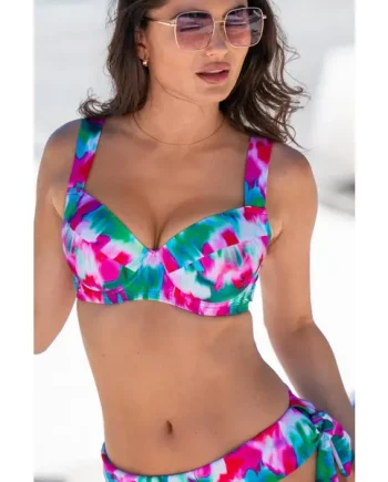 Malibu Underwired Lightly Padded Bikini Top - Pink/Green/Blue