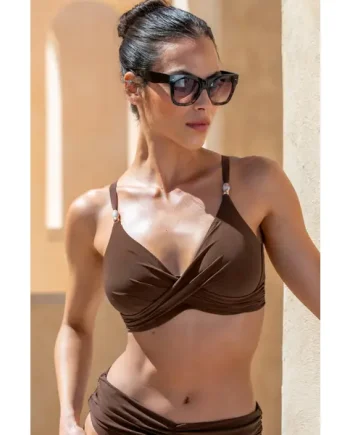 Tulum Luxe Matte Non-Padded Underwired Twist Front Bikini Top - Chocolate