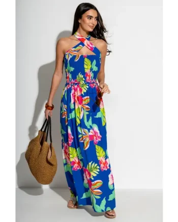 Zoey Shirred Bodice Multiway Maxi Dress - Ultramarine/Pink