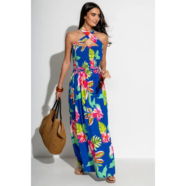 Zoey Shirred Bodice Multiway Maxi Dress - Ultramarine/Pink