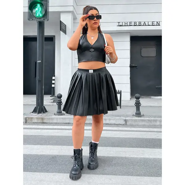 Pu Leather Pleated Skirt