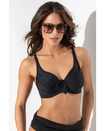 Azure Underwired Lined Non-Padded Bikini Top - Black