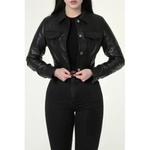 High Waisted Short Cropped Leather Jacket