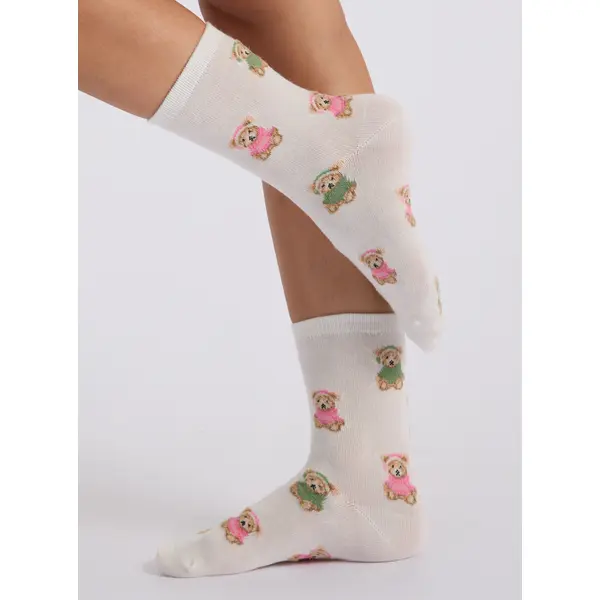 Fluffy teddy bear midi socks