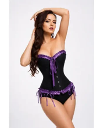 Black Silk Full Steel Boned Corset Modesty Panels