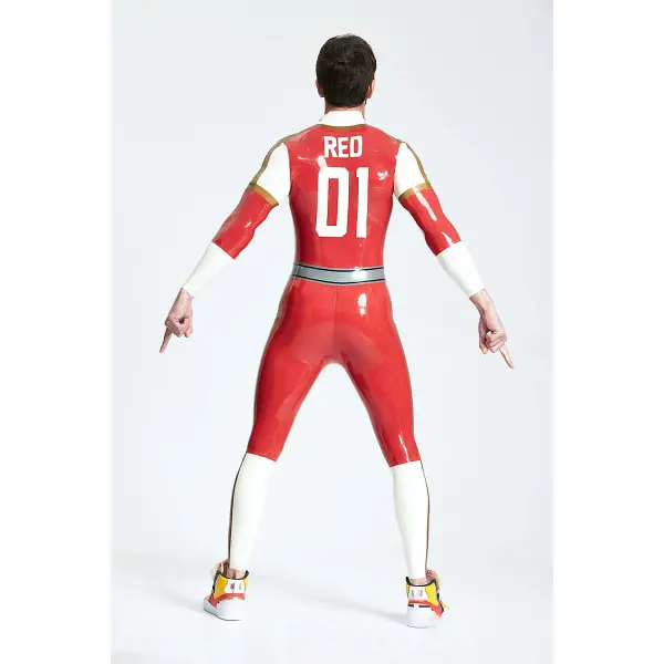 Latex Male Leaguers Baseball Look Shoulder Zip Catsuit