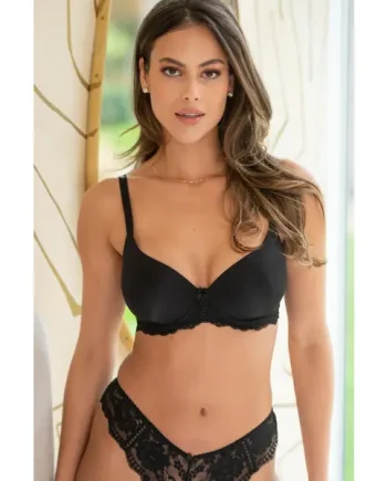 Fleur Lightly Padded Balconette T-Shirt Bra - Black