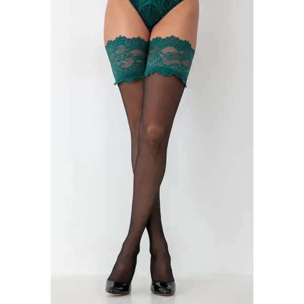 Deep Eyelash 15 Denier Lace Hold-Up - Black/Forest