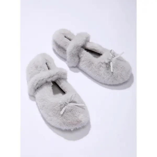 Fluffy ballet pump slippers