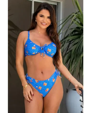 Santa Cruz High-Leg Adjustable Side Brief - Blue Floral
