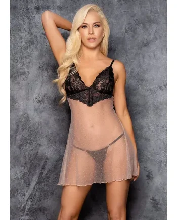 Mapale See Through Lace Babydoll With Matching G-String