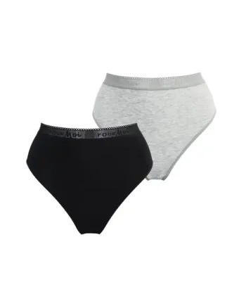 Modal and Mesh High Leg 2 Pack - Black/Grey Marl