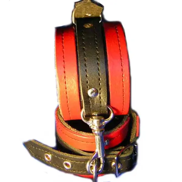 Wrist Cuffs Black and Red Leather