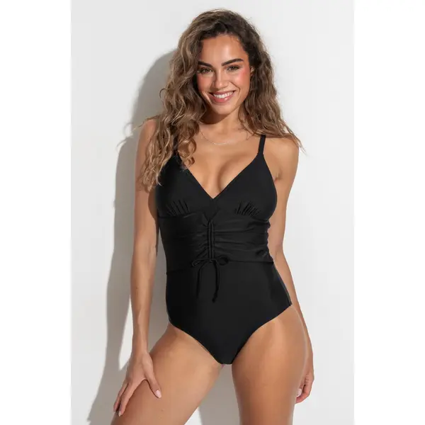 Maya Bay Adjustable Front Tummy Control Swimsuit - Black