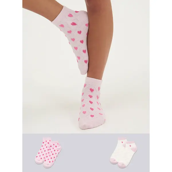 2 pack heart textured trainer socks