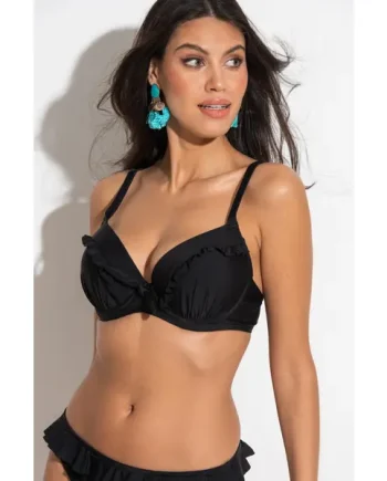 Bermuda Underwired Padded Frill Bikini Top - 29605-Black