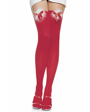 Leg Avenue Opaque Thigh Highs with Satin Bow and Bells 6283