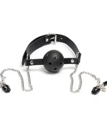 BDSM Fantasy nipple clamp mouth ball