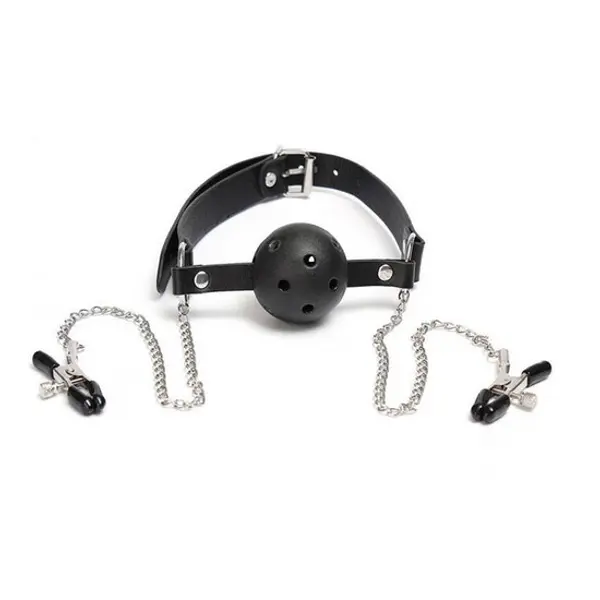 BDSM Fantasy nipple clamp mouth ball