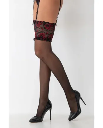 Desire Deep Lace 15 Denier Stocking - Black/Red