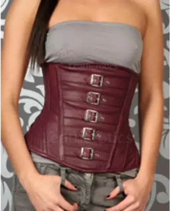 Maroon Leather Corset Belted Underbust C1