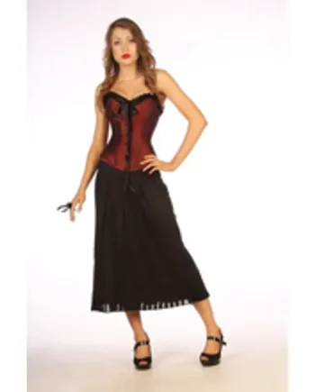 Maroon Taffeta Full Steel Boned Corset Modesty Panels