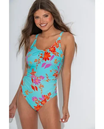 Mauritius Scoop Neck Tummy Control Swimsuit - Aqua/Orange
