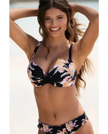 Free Spirit Lightly Padded U/W Twist Front Bikini Top - Black Floral