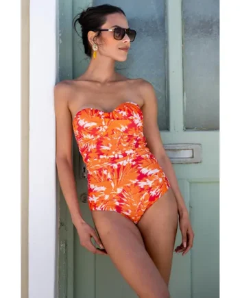 Santa Monica Strapless Tummy Control Swimsuit - Orange Tropical