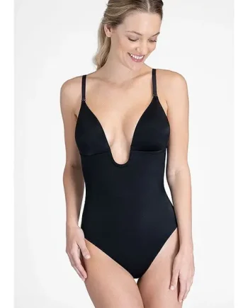 Spanx Suit Your Fancy Plunge Low Black Thong Bodysuit