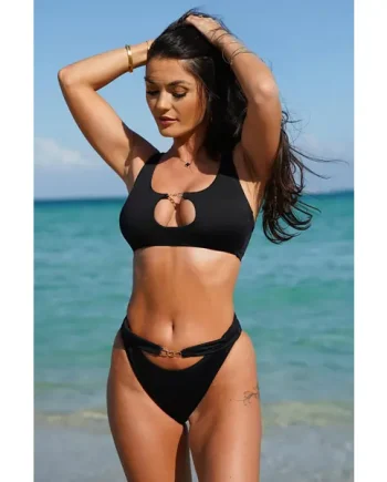India Chains High Leg Fold Over Bikini Brief - Black