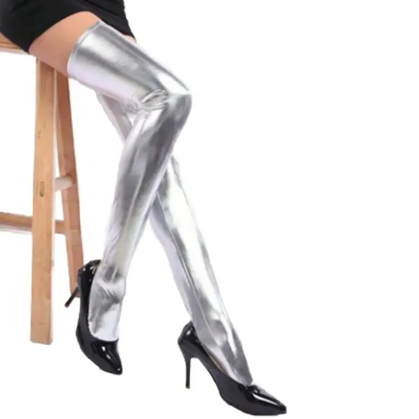 Wet Look Thigh High Stockings