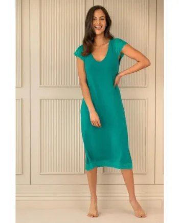 Jersey Lace Hidden Support Midi Chemise - Teal