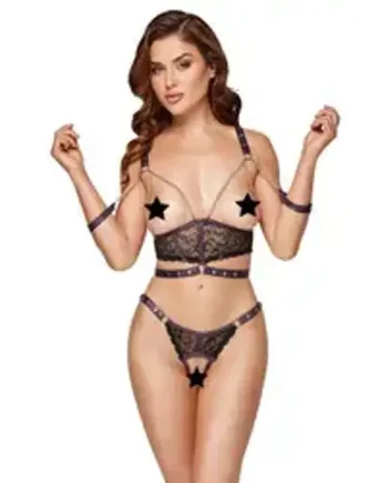 Cottelli Lace and Chain Bondage Crotchless Set