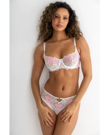 Roxanne Embroidered Non Padded Underwired Set - White/Pink/Pistachio