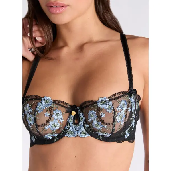 Paisley sheer embroidered balconette bra