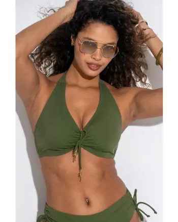 Madrid Underwired Halter Triangle Bikini Top - Khaki