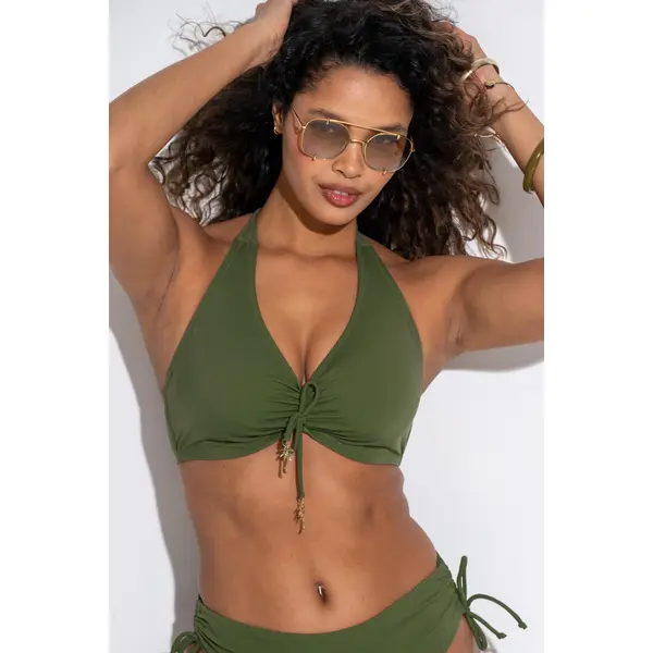 Madrid Underwired Halter Triangle Bikini Top - Khaki