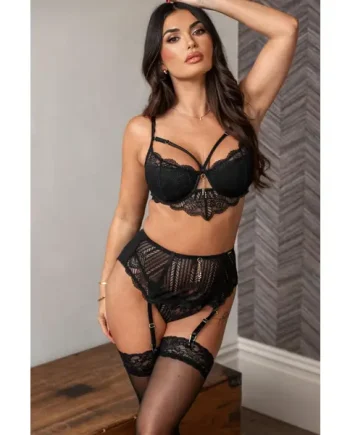 India Demilicious Linear Lace Suspender - Black