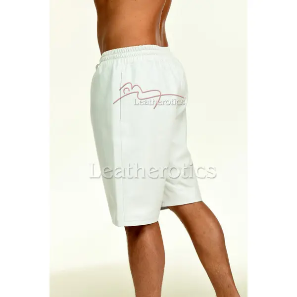 Drawstring White Leather Men's Shorts