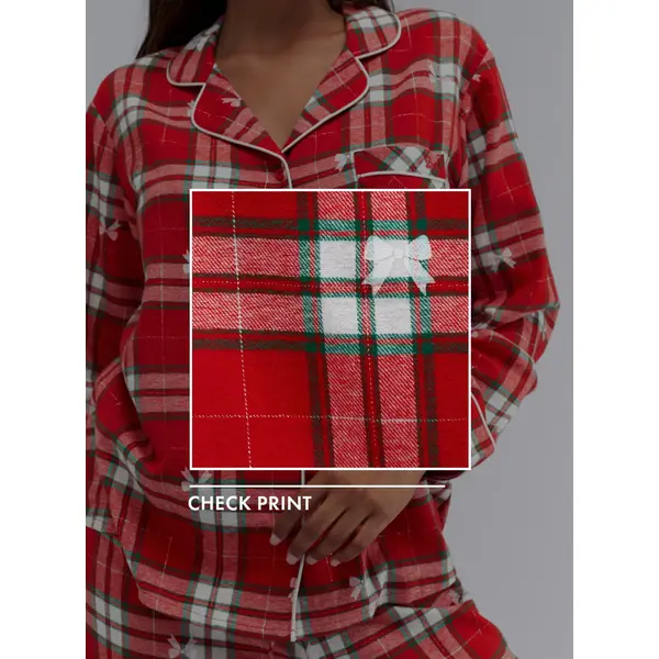 Bow check cotton pyjamas in a bag