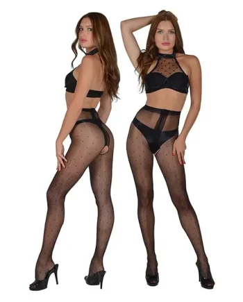 Pearl And Poseidon Anastasia Ultra Shine Polka Dot Crotchless Tights