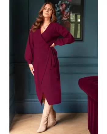 Elle Knit Midi Wrap Dress - Berry