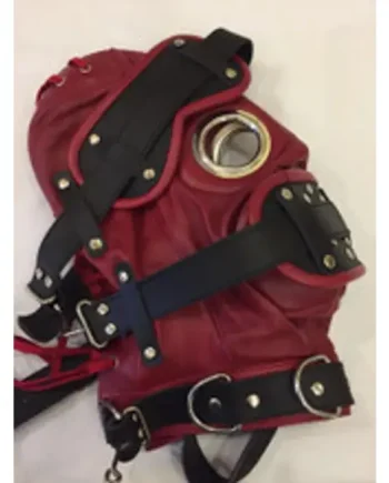 Red Full Grain Leather Mask Hood Soft Supple M6