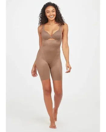 Spanx Thinstincts 2.0 Open Bust Mid Thigh Cafe Bodysuit