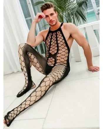 Men’s Black Fishnet Body Stocking BKBS3 (One Size)