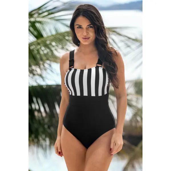 Petite Palm Springs Colour Block Tummy Control Swimsuit - Black/White