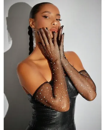 Rhinestone Elbow-Length Gloves